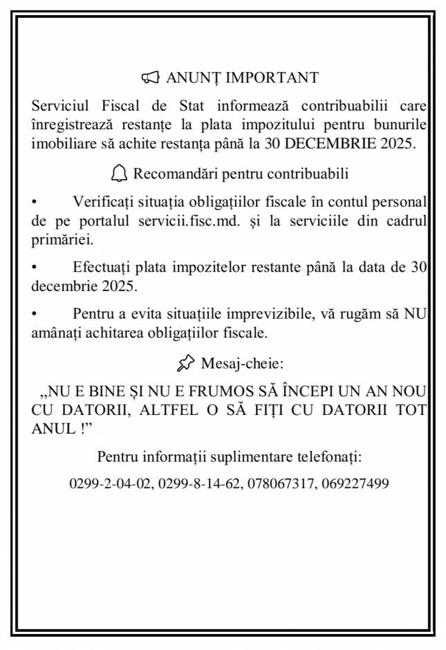 Termen-limită: 30 decembrie 2025 pentru achitarea impozitului imobiliar
